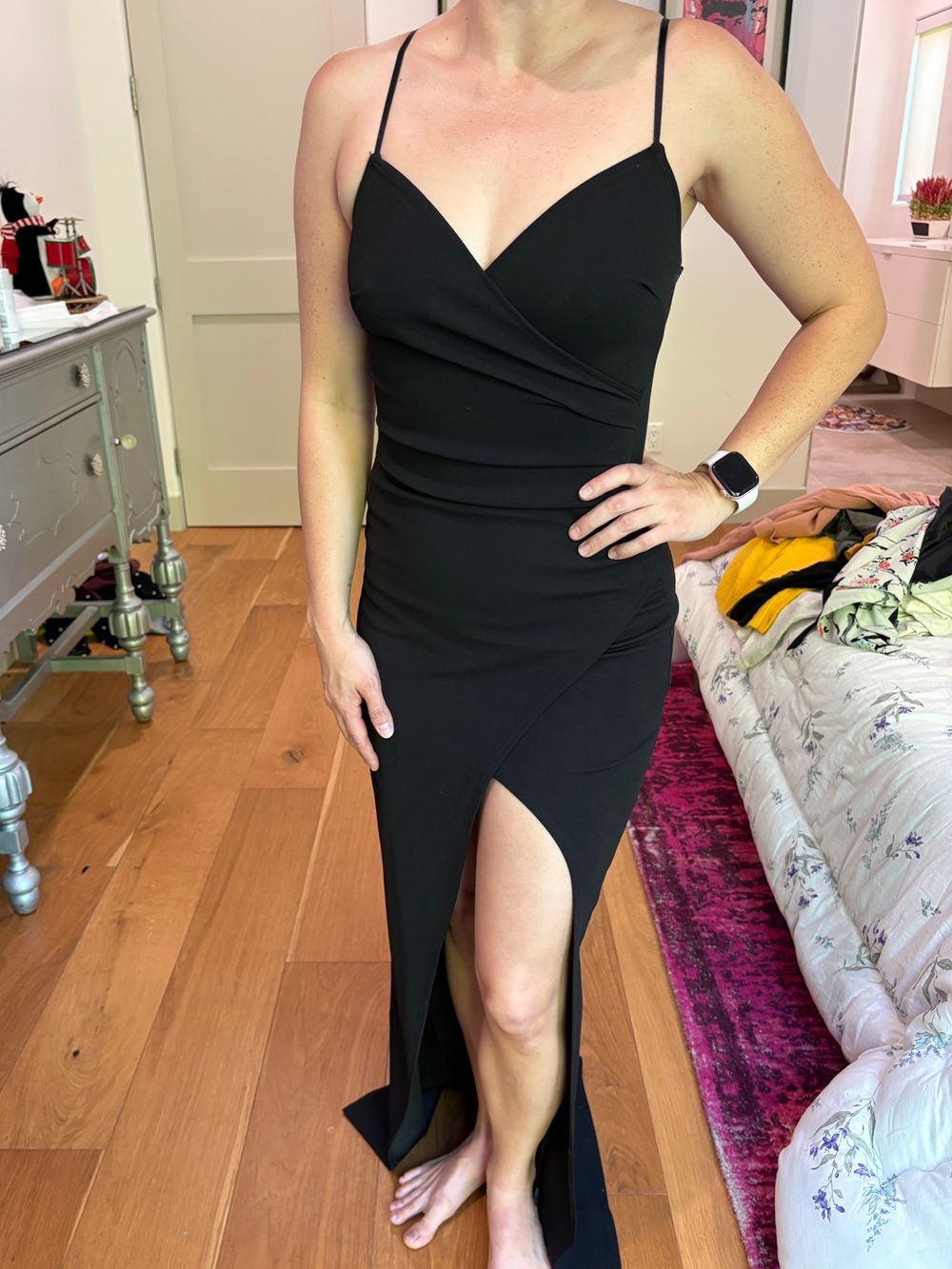 Emerald Sundae Black Spaghetti-Strap Maxi Dress with Front Slit